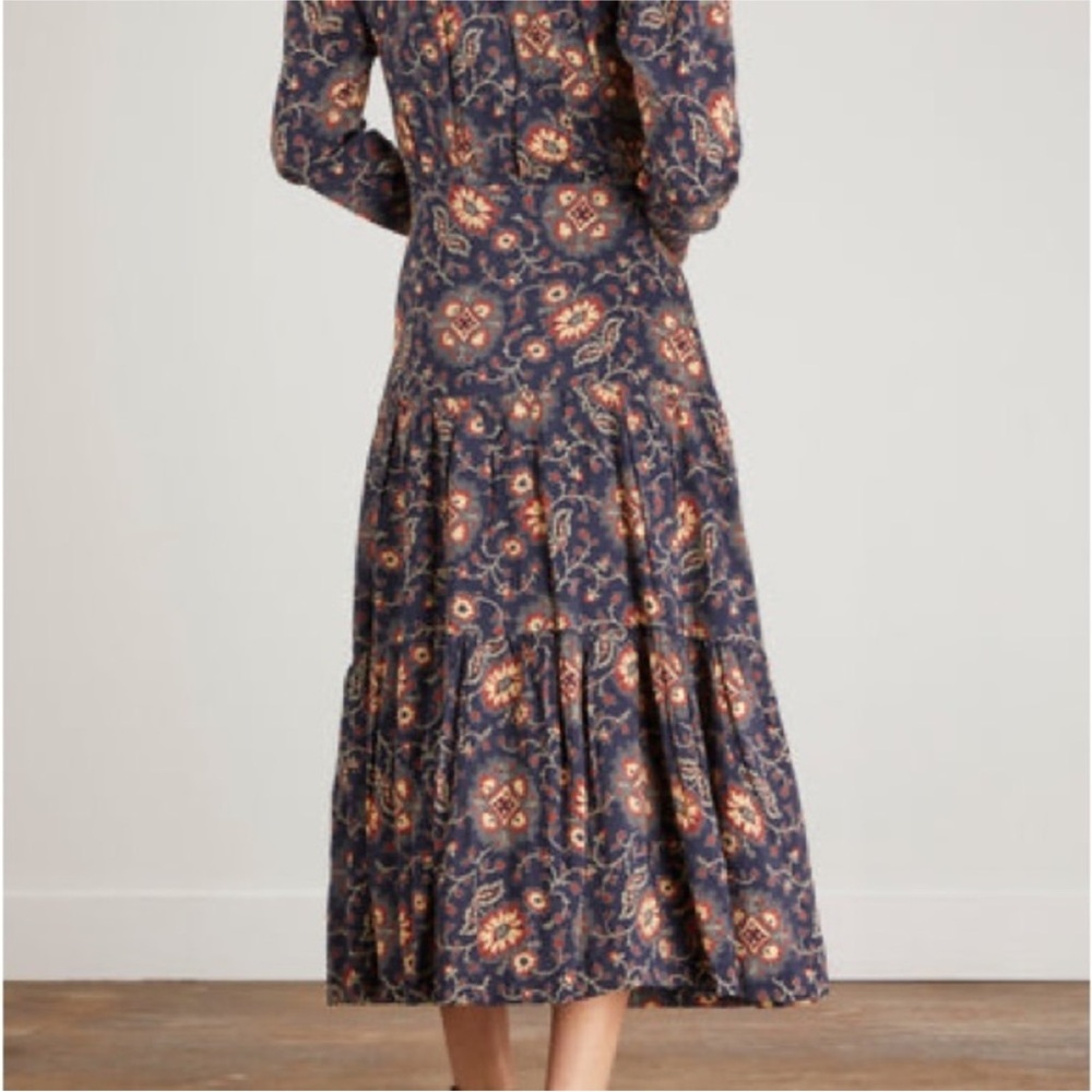 Sea New York Robina 3/4 Sleeve Maxi Long Dress Navy Floral Cottagecore Tassel - Picture 3 of 13